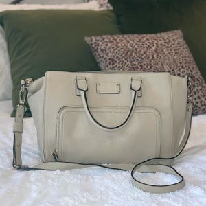 Large Beige Crossbody Satchel with zip front pouch